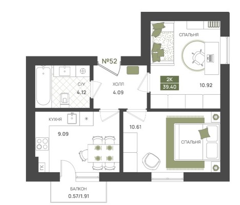Продам двухкомнатную (2-комн.) квартиру (долевое), Байдукова ул, 2, Гурьевск г