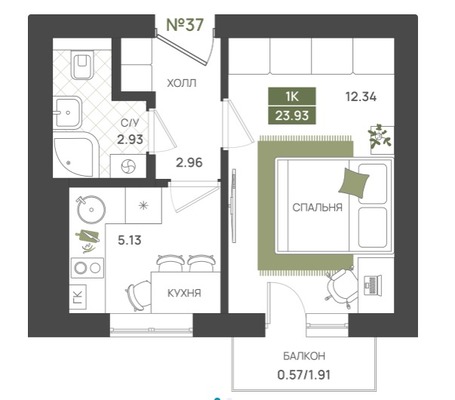 Продам однокомнатную (1-комн.) квартиру (долевое), Байдукова ул, 2, Гурьевск г