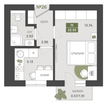 Продам однокомнатную (1-комн.) квартиру (долевое), Байдукова ул, 2, Гурьевск г