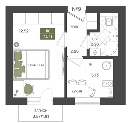 Продам однокомнатную (1-комн.) квартиру (долевое), Байдукова ул, 2, Гурьевск г