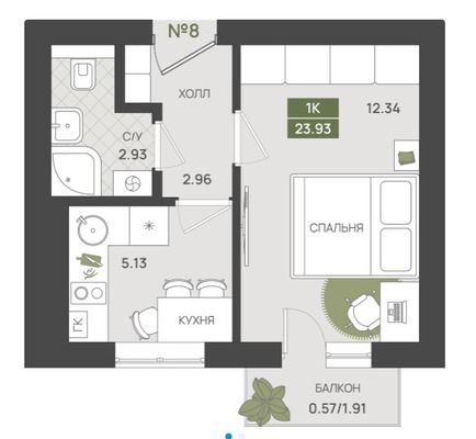 Продам однокомнатную (1-комн.) квартиру (долевое), Байдукова ул, 2, Гурьевск г