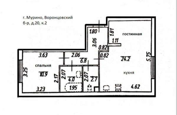 Продам двухкомнатную (2-комн.) квартиру, Воронцовский б-р, 20к2, Мурино п