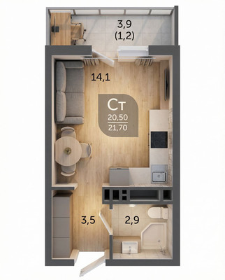 Продам однокомнатную (1-комн.) квартиру, Куникова ул, 47кГ, Новороссийск г