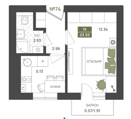 Продам однокомнатную (1-комн.) квартиру (долевое), Байдукова ул, 2, Гурьевск г