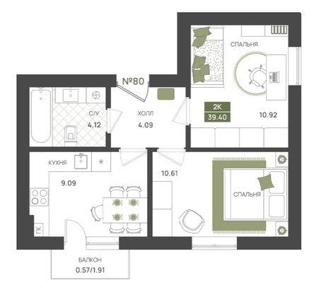 Продам двухкомнатную (2-комн.) квартиру (долевое), Байдукова ул, 2, Гурьевск г