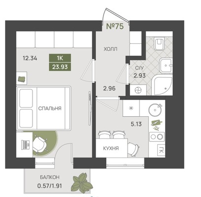 Продам однокомнатную (1-комн.) квартиру (долевое), Байдукова ул, 2, Гурьевск г
