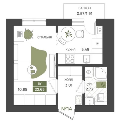 Продам однокомнатную (1-комн.) квартиру (долевое), Байдукова ул, 3, Гурьевск г