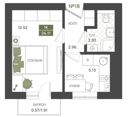Продам однокомнатную (1-комн.) квартиру (долевое), Байдукова ул, 3, Гурьевск г