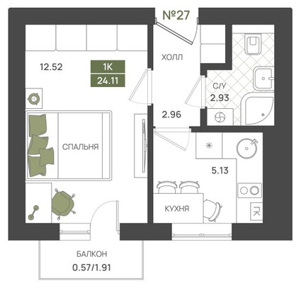 Продам однокомнатную (1-комн.) квартиру (долевое), Байдукова ул, 3, Гурьевск г