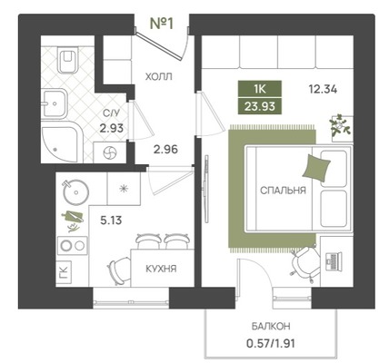 Продам однокомнатную (1-комн.) квартиру (долевое), Байдукова ул, 3, Гурьевск г