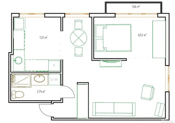 Продам двухкомнатную (2-комн.) квартиру, 1, Коммунарка п