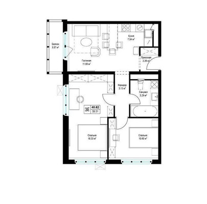 Продам трехкомнатную (3-комн.) квартиру, Центральный (Купелинка мкр) кв-л, 9, Сапроново д