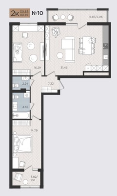 Продам двухкомнатную (2-комн.) квартиру (долевое), Советский пр-кт, 50к3, Калининград г