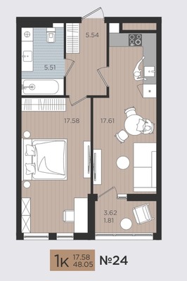 Продам однокомнатную (1-комн.) квартиру (долевое), Советский пр-кт, 50к3, Калининград г