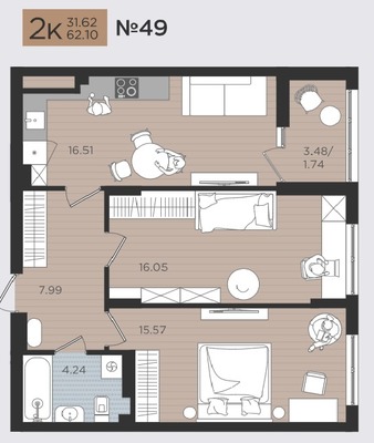 Продам двухкомнатную (2-комн.) квартиру (долевое), Советский пр-кт, 50к3, Калининград г