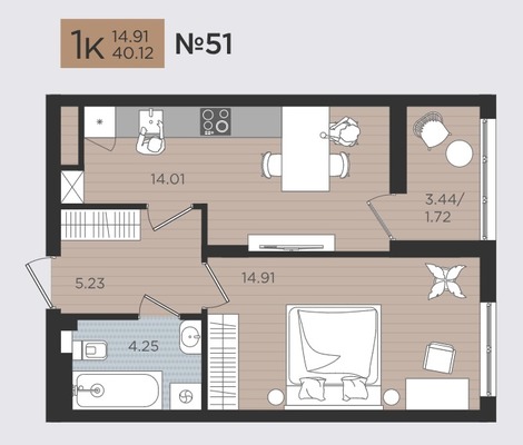 Продам однокомнатную (1-комн.) квартиру (долевое), Советский пр-кт, 50к3, Калининград г