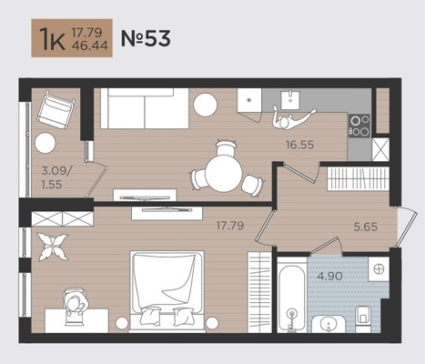 Продам однокомнатную (1-комн.) квартиру (долевое), Советский пр-кт, 50к3, Калининград г