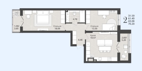 Продам двухкомнатную (2-комн.) квартиру (долевое), Осенняя ул, 34, Калининград г