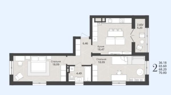 Продам двухкомнатную (2-комн.) квартиру (долевое), Осенняя ул, 34, Калининград г