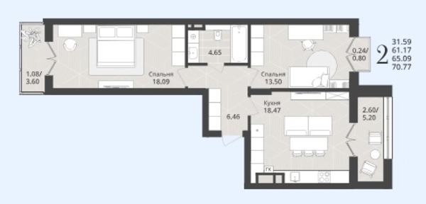Продам двухкомнатную (2-комн.) квартиру (долевое), Осенняя ул, 34, Калининград г