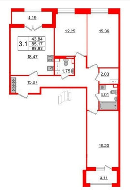 Сдам трехкомнатную (3-комн.) квартиру, Уральская ул, 25, Санкт-Петербург г