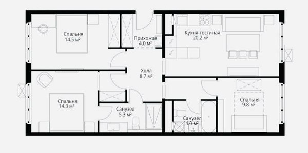 Продам трехкомнатную (3-комн.) квартиру, Центральный (Купелинка мкр) кв-л, 7, Сапроново д