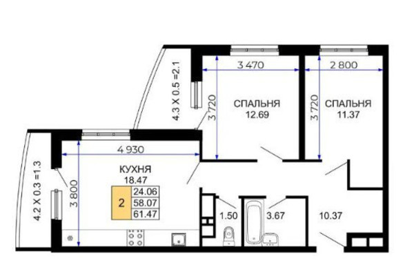 Продам двухкомнатную (2-комн.) квартиру, им. Петра Метальникова ул, 36, Краснодар г