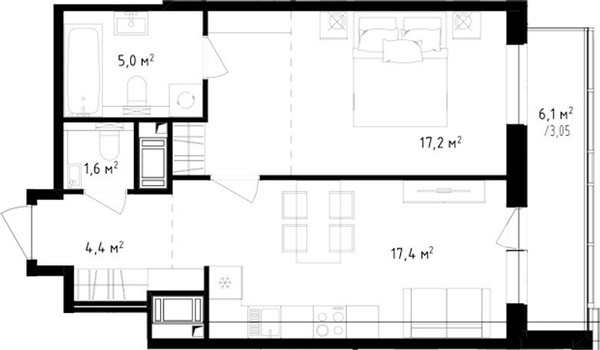 Продам двухкомнатную (2-комн.) квартиру, Реки Каменки наб, 11, Санкт-Петербург г
