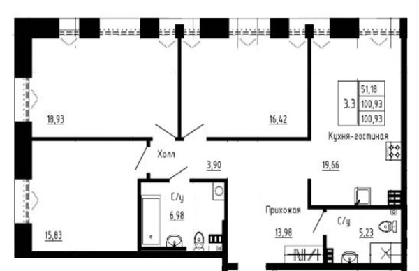 Продам трехкомнатную (3-комн.) квартиру (долевое), Масляный канал ул, Санкт-Петербург г