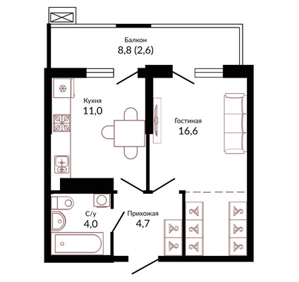 Продам однокомнатную (1-комн.) квартиру, Конгрессная ул, 41, Краснодар г