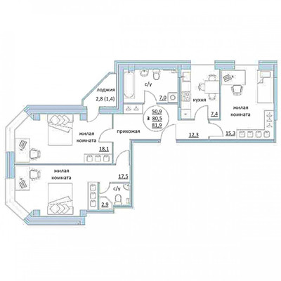 Продам трехкомнатную (3-комн.) квартиру, Гагарина б-р, 32Б, Пермь г