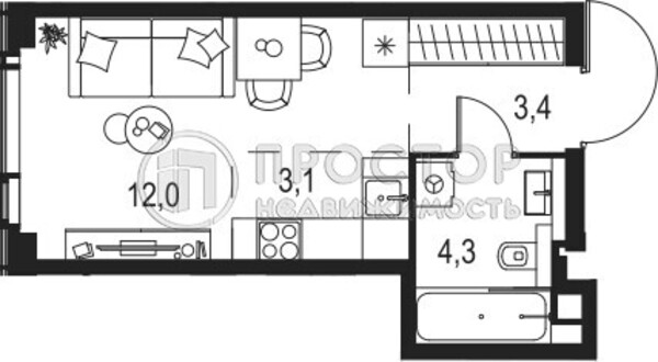 Продам однокомнатную (1-комн.) квартиру, Озёрная ул, 1к1/2, Москва г