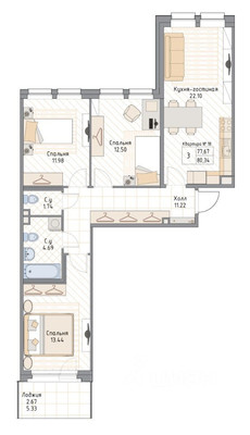 Продам трехкомнатную (3-комн.) квартиру, Малая Зеленина ул, 4, Санкт-Петербург г