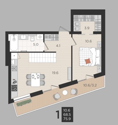 Продам однокомнатную (1-комн.) квартиру (долевое), Васильковая ул, 13А, Малое Васильково п