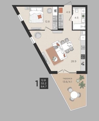 Продам однокомнатную (1-комн.) квартиру (долевое), Васильковая ул, 13А, Малое Васильково п