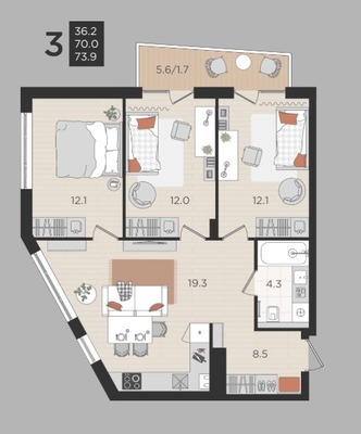 Продам трехкомнатную (3-комн.) квартиру (долевое), Васильковая ул, 13А, Малое Васильково п
