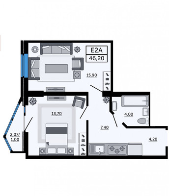 Продам однокомнатную (1-комн.) квартиру, Космонавтов пр-кт, 1В, Ростов-на-Дону г
