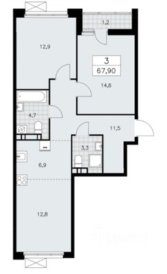 Продам трехкомнатную (3-комн.) квартиру, Эдварда Грига ул, 7, Сосенское п