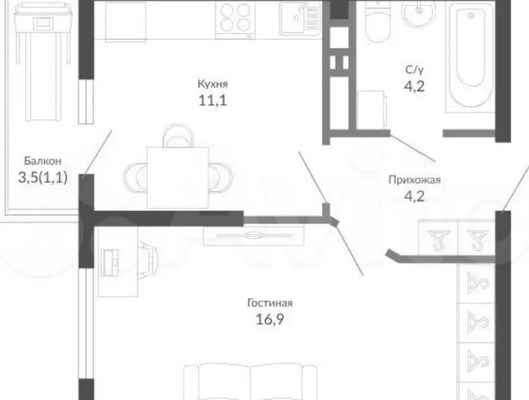 Продам однокомнатную (1-комн.) квартиру, Куникова ул, 47кГ, Новороссийск г