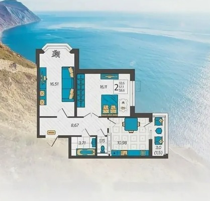 Продам двухкомнатную (2-комн.) квартиру, Крылова ул, 132, Анапа г