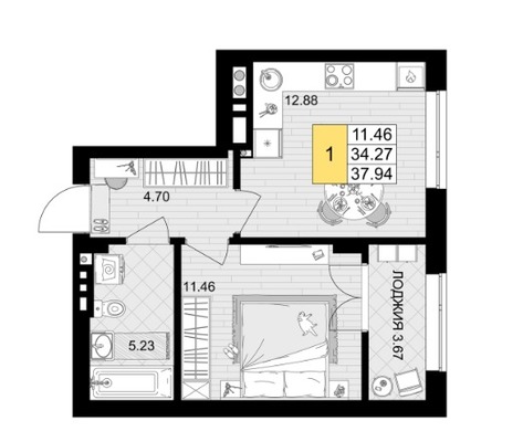 Продам однокомнатную (1-комн.) квартиру, Героя России Катериничева ул, 1010, Гурьевск г