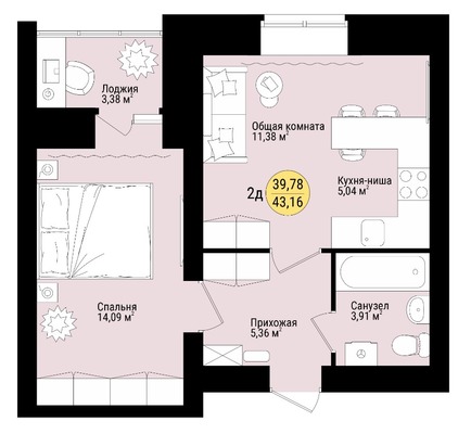 Продам двухкомнатную (2-комн.) квартиру, Молодежная ул, 17, Семеновка с