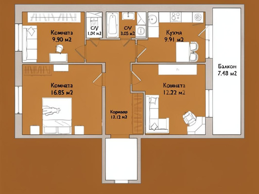 Продам трехкомнатную (3-комн.) квартиру, Маршала Блюхера пр-кт, 9к2, Санкт-Петербург г