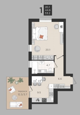 Продам однокомнатную (1-комн.) квартиру (долевое), Васильковая ул, 13, Малое Васильково п