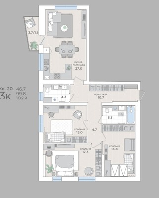 Продам трехкомнатную (3-комн.) квартиру (долевое), Васильковая ул, 15, Малое Васильково п