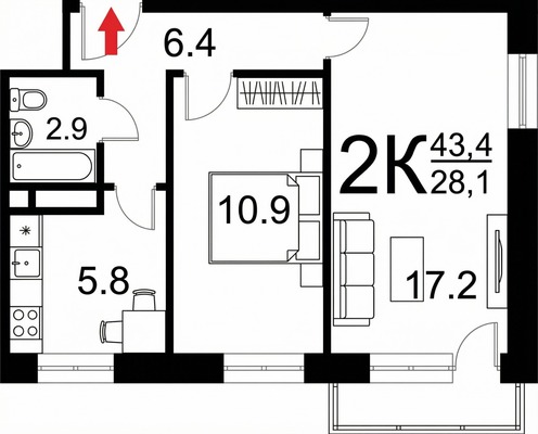 Продам двухкомнатную (2-комн.) квартиру, Адмирала Васюнина ул, 4к1, Нижний Новгород г