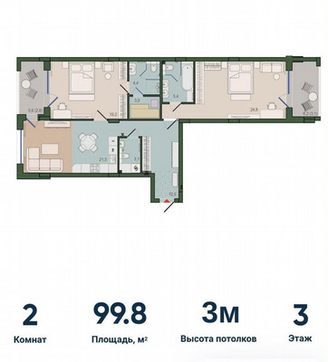 Продам двухкомнатную (2-комн.) квартиру, Молодой гвардии ул, 4, Калининград г
