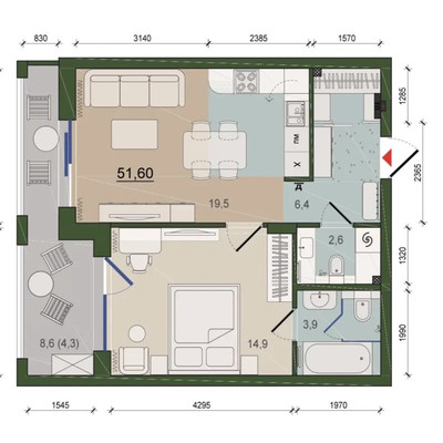Продам двухкомнатную (2-комн.) квартиру, Молодой гвардии ул, 34, Калининград г