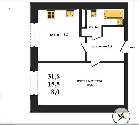 Продам однокомнатную (1-комн.) квартиру, Центральная ул, 15, Засечное с