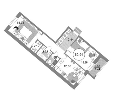 Продам двухкомнатную (2-комн.) квартиру, Авиаконструкторов пр-кт, 54, Санкт-Петербург г